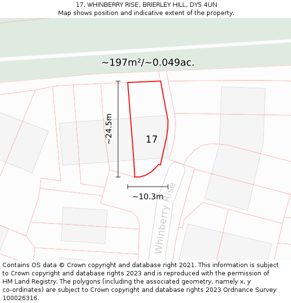 17, WHINBERRY RISE, BRIERLEY HILL, DY5 4UN: Plot and title map