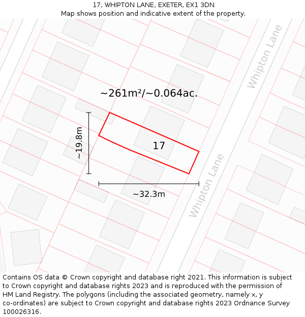 17, WHIPTON LANE, EXETER, EX1 3DN: Plot and title map