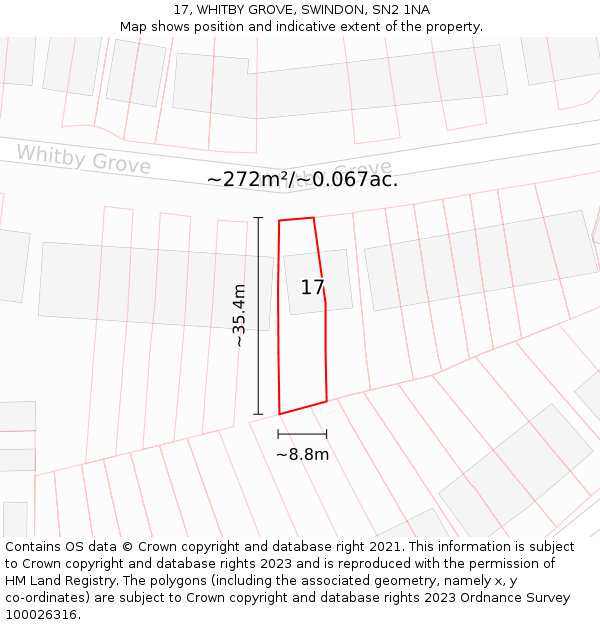 17, WHITBY GROVE, SWINDON, SN2 1NA: Plot and title map