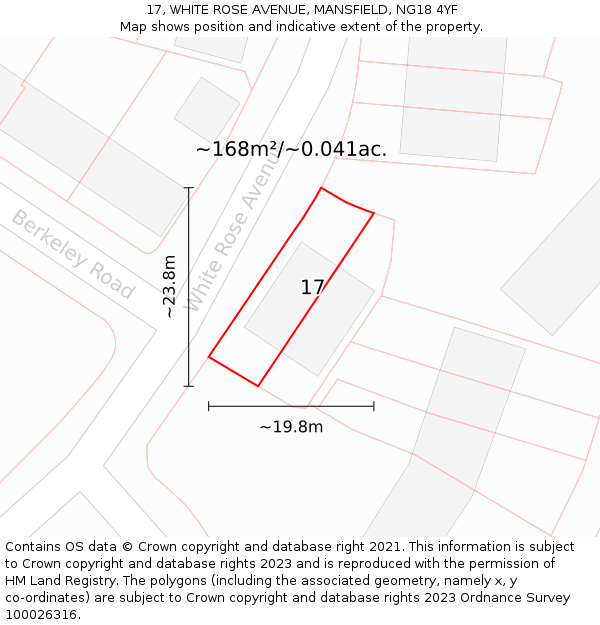 17, WHITE ROSE AVENUE, MANSFIELD, NG18 4YF: Plot and title map
