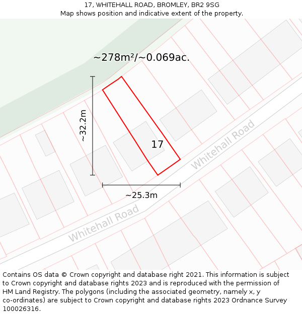 17, WHITEHALL ROAD, BROMLEY, BR2 9SG: Plot and title map