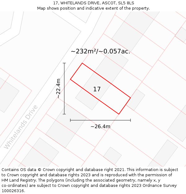 17, WHITELANDS DRIVE, ASCOT, SL5 8LS: Plot and title map