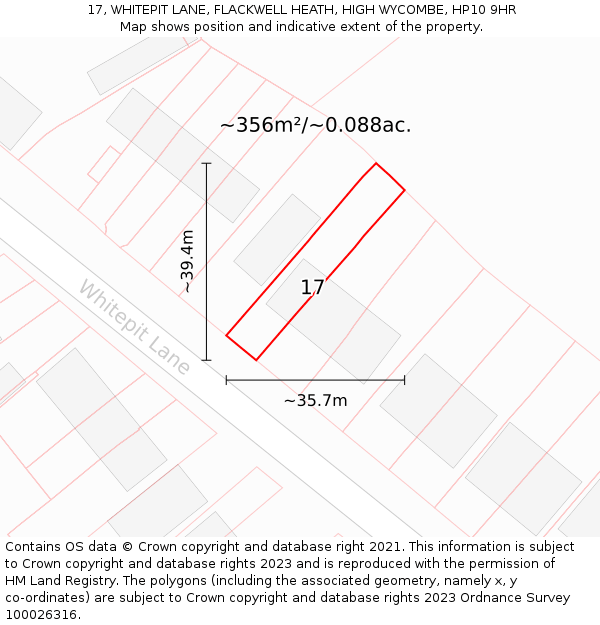17, WHITEPIT LANE, FLACKWELL HEATH, HIGH WYCOMBE, HP10 9HR: Plot and title map