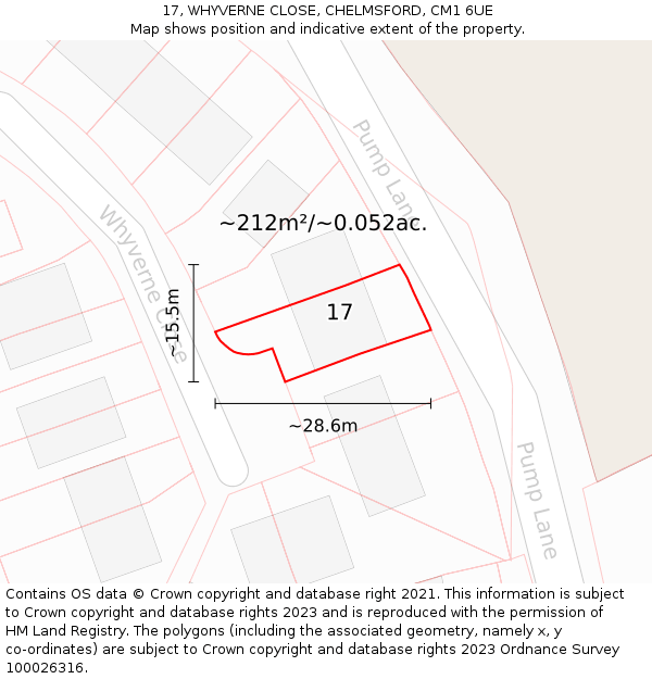 17, WHYVERNE CLOSE, CHELMSFORD, CM1 6UE: Plot and title map