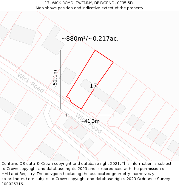 17, WICK ROAD, EWENNY, BRIDGEND, CF35 5BL: Plot and title map
