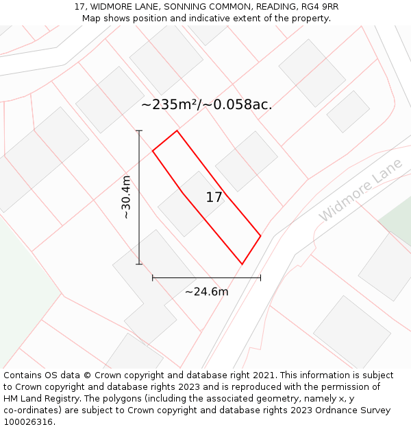 17, WIDMORE LANE, SONNING COMMON, READING, RG4 9RR: Plot and title map