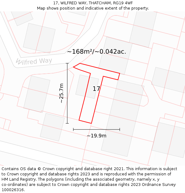 17, WILFRED WAY, THATCHAM, RG19 4WF: Plot and title map
