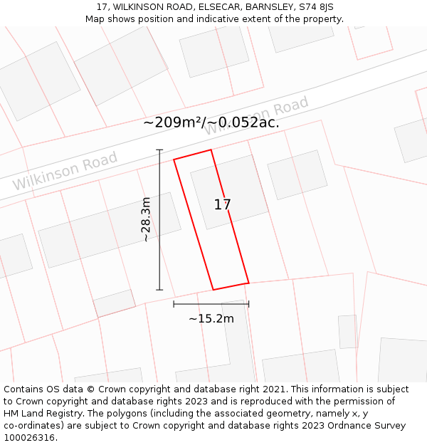 17, WILKINSON ROAD, ELSECAR, BARNSLEY, S74 8JS: Plot and title map