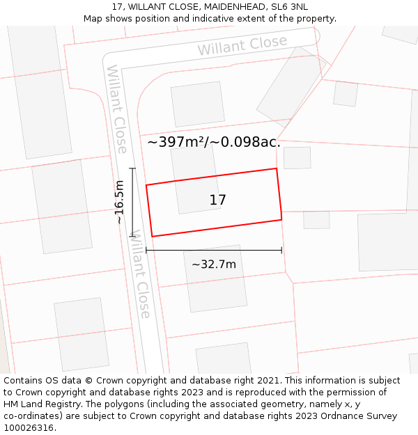 17, WILLANT CLOSE, MAIDENHEAD, SL6 3NL: Plot and title map