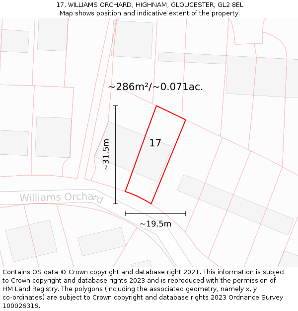 17, WILLIAMS ORCHARD, HIGHNAM, GLOUCESTER, GL2 8EL: Plot and title map