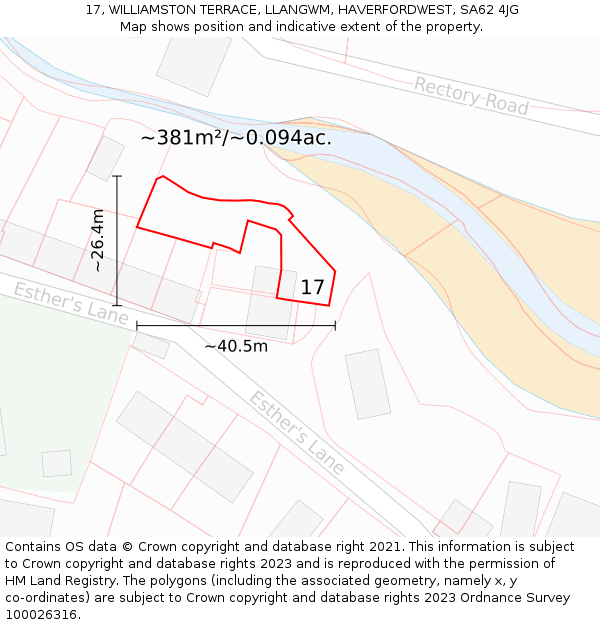 17, WILLIAMSTON TERRACE, LLANGWM, HAVERFORDWEST, SA62 4JG: Plot and title map