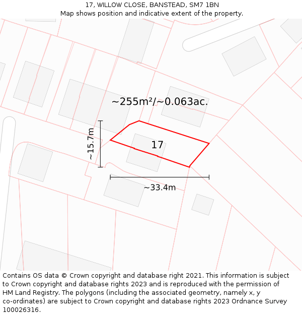 17, WILLOW CLOSE, BANSTEAD, SM7 1BN: Plot and title map