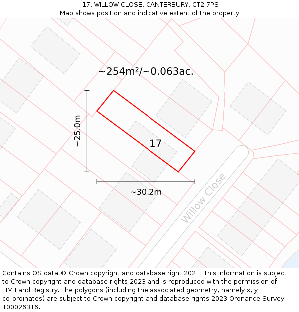 17, WILLOW CLOSE, CANTERBURY, CT2 7PS: Plot and title map