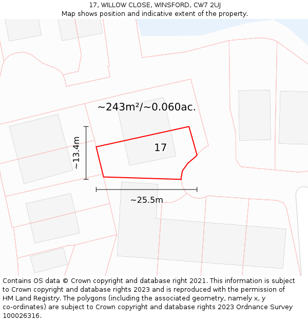 17, WILLOW CLOSE, WINSFORD, CW7 2UJ: Plot and title map