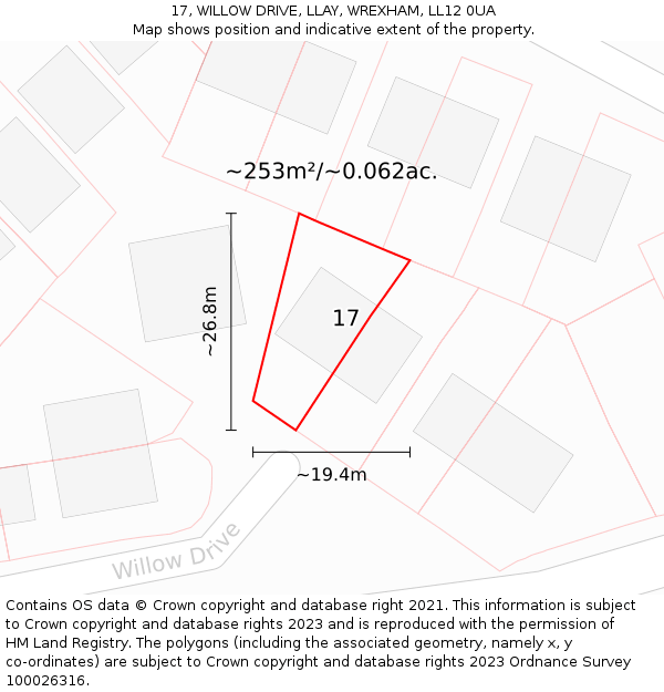 17, WILLOW DRIVE, LLAY, WREXHAM, LL12 0UA: Plot and title map