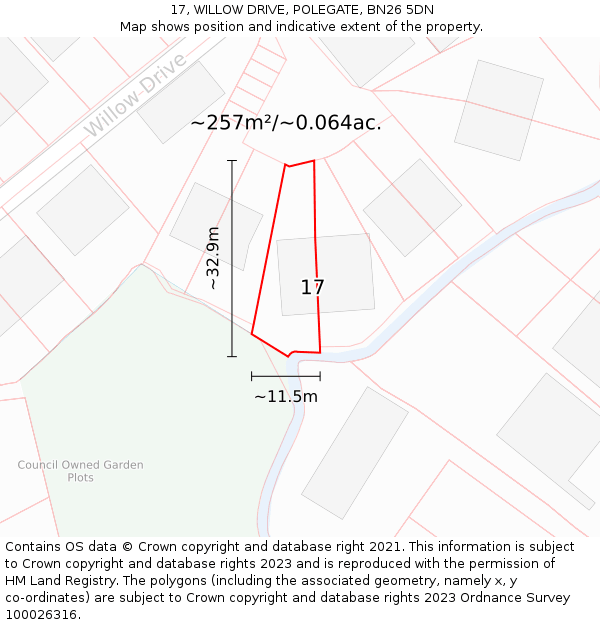 17, WILLOW DRIVE, POLEGATE, BN26 5DN: Plot and title map