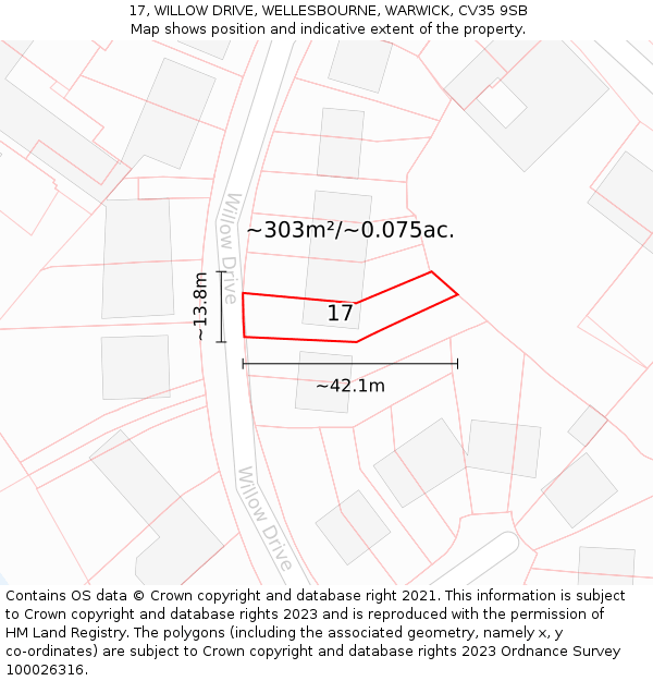 17, WILLOW DRIVE, WELLESBOURNE, WARWICK, CV35 9SB: Plot and title map