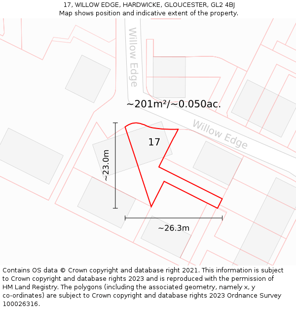 17, WILLOW EDGE, HARDWICKE, GLOUCESTER, GL2 4BJ: Plot and title map