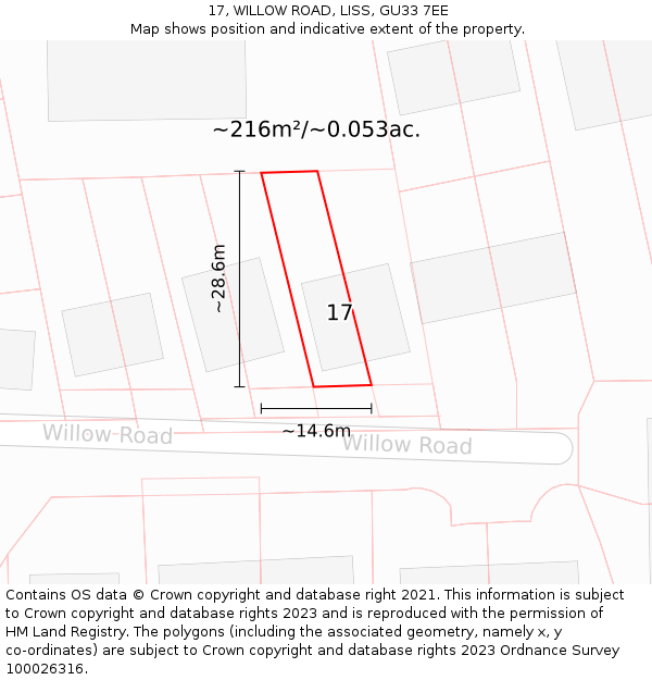 17, WILLOW ROAD, LISS, GU33 7EE: Plot and title map