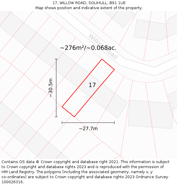 17, WILLOW ROAD, SOLIHULL, B91 1UE: Plot and title map