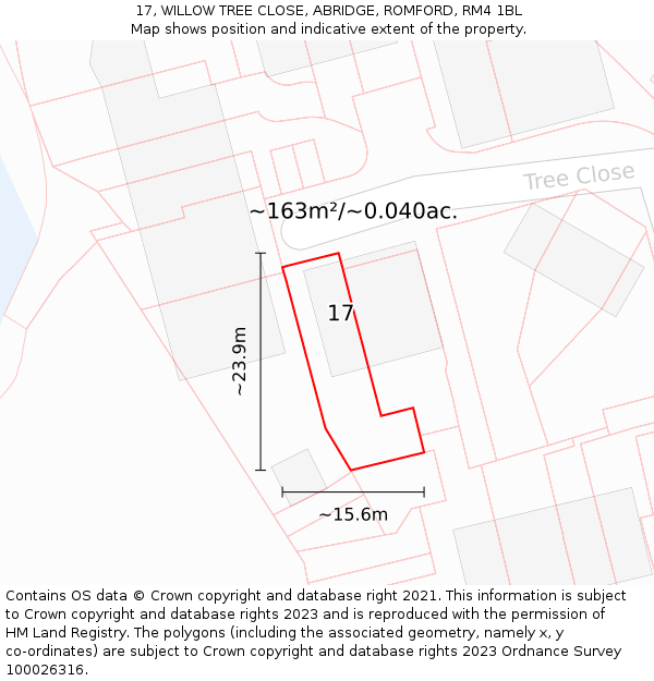17, WILLOW TREE CLOSE, ABRIDGE, ROMFORD, RM4 1BL: Plot and title map