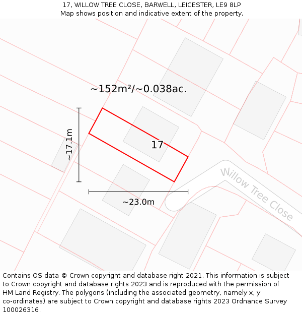 17, WILLOW TREE CLOSE, BARWELL, LEICESTER, LE9 8LP: Plot and title map