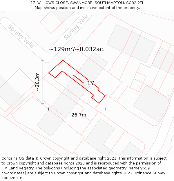 17, WILLOWS CLOSE, SWANMORE, SOUTHAMPTON, SO32 2EL: Plot and title map