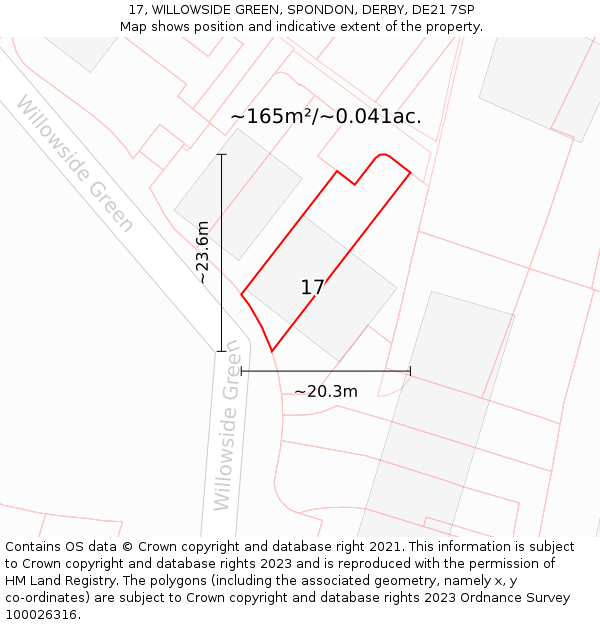 17, WILLOWSIDE GREEN, SPONDON, DERBY, DE21 7SP: Plot and title map