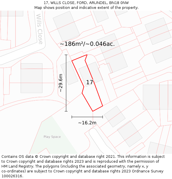 17, WILLS CLOSE, FORD, ARUNDEL, BN18 0NW: Plot and title map