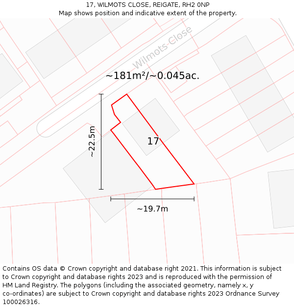 17, WILMOTS CLOSE, REIGATE, RH2 0NP: Plot and title map