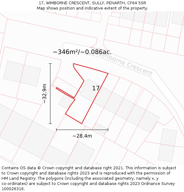17, WIMBORNE CRESCENT, SULLY, PENARTH, CF64 5SR: Plot and title map