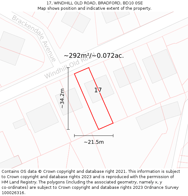 17, WINDHILL OLD ROAD, BRADFORD, BD10 0SE: Plot and title map