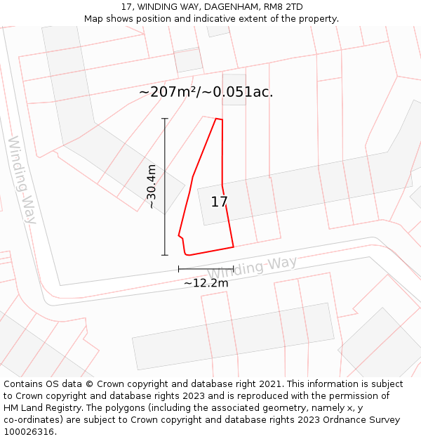 17, WINDING WAY, DAGENHAM, RM8 2TD: Plot and title map