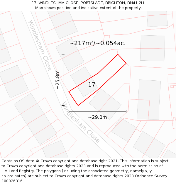 17, WINDLESHAM CLOSE, PORTSLADE, BRIGHTON, BN41 2LL: Plot and title map