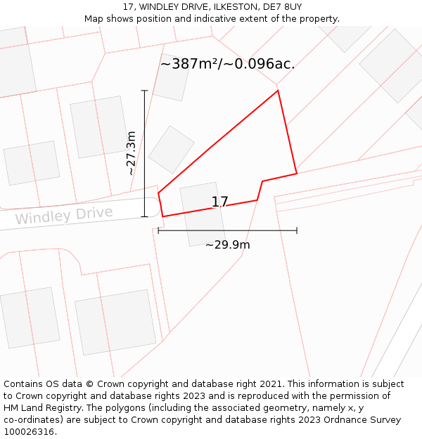 17, WINDLEY DRIVE, ILKESTON, DE7 8UY: Plot and title map