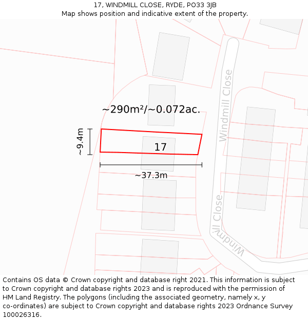 17, WINDMILL CLOSE, RYDE, PO33 3JB: Plot and title map