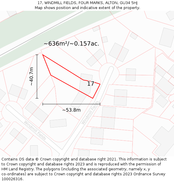 17, WINDMILL FIELDS, FOUR MARKS, ALTON, GU34 5HJ: Plot and title map