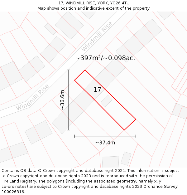 17, WINDMILL RISE, YORK, YO26 4TU: Plot and title map