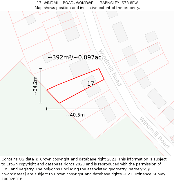 17, WINDMILL ROAD, WOMBWELL, BARNSLEY, S73 8PW: Plot and title map