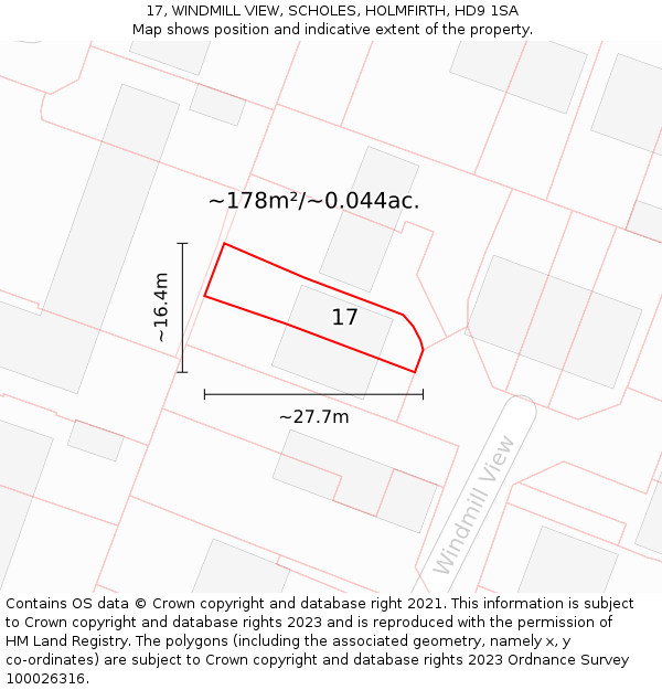 17, WINDMILL VIEW, SCHOLES, HOLMFIRTH, HD9 1SA: Plot and title map