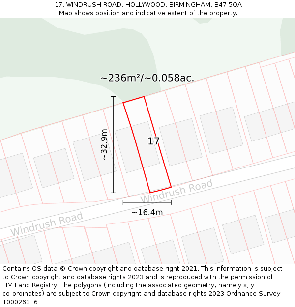 17, WINDRUSH ROAD, HOLLYWOOD, BIRMINGHAM, B47 5QA: Plot and title map
