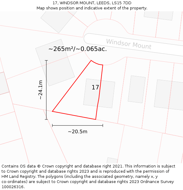 17, WINDSOR MOUNT, LEEDS, LS15 7DD: Plot and title map