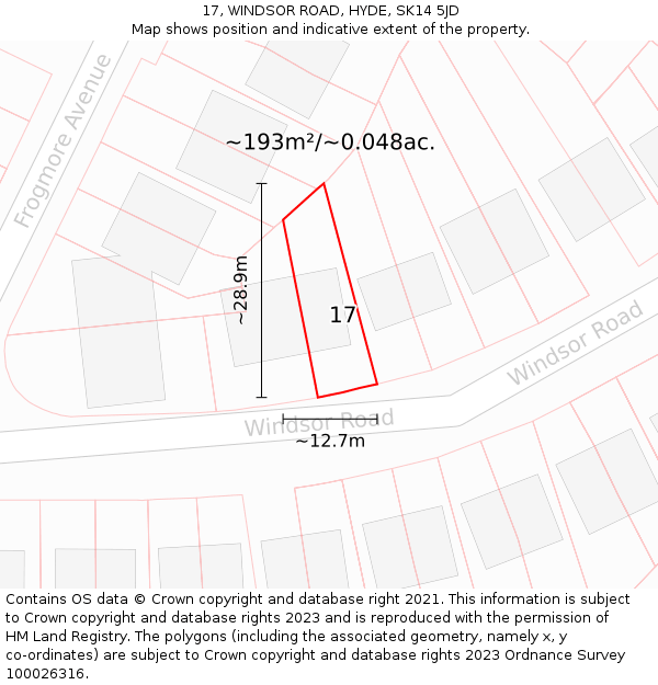 17, WINDSOR ROAD, HYDE, SK14 5JD: Plot and title map