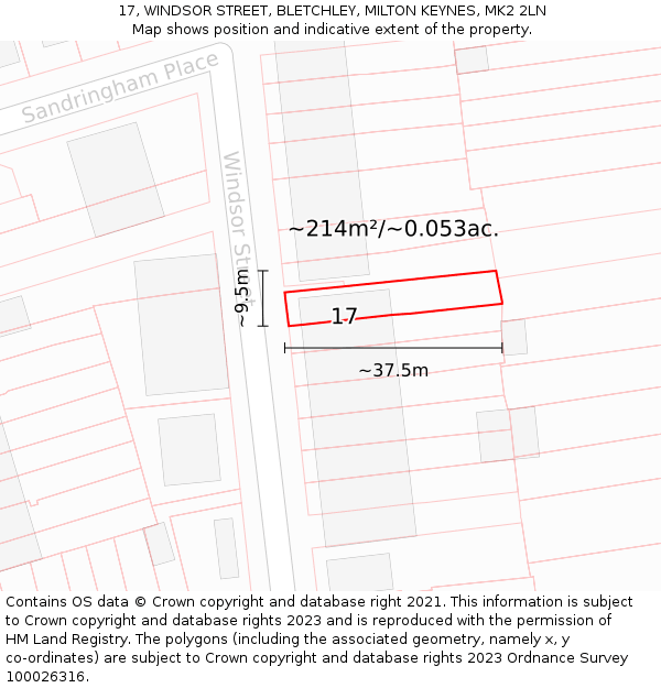 17, WINDSOR STREET, BLETCHLEY, MILTON KEYNES, MK2 2LN: Plot and title map