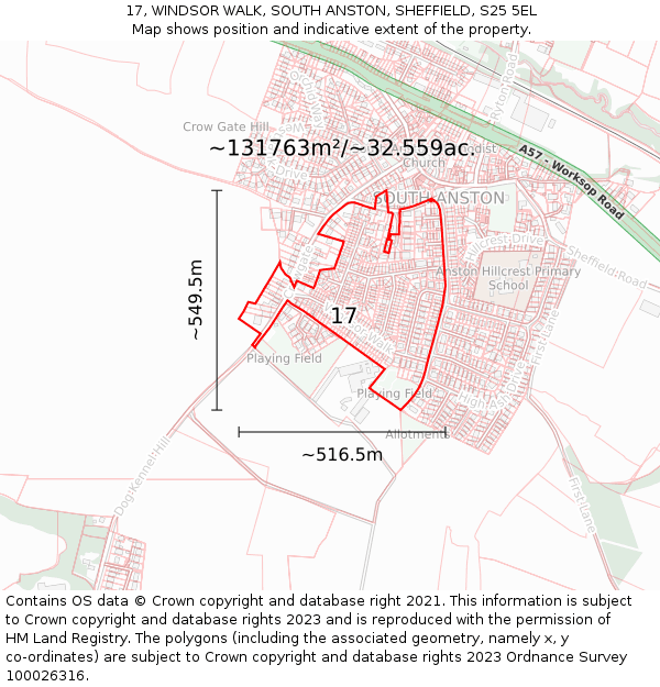 17, WINDSOR WALK, SOUTH ANSTON, SHEFFIELD, S25 5EL: Plot and title map