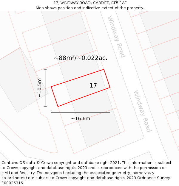 17, WINDWAY ROAD, CARDIFF, CF5 1AF: Plot and title map