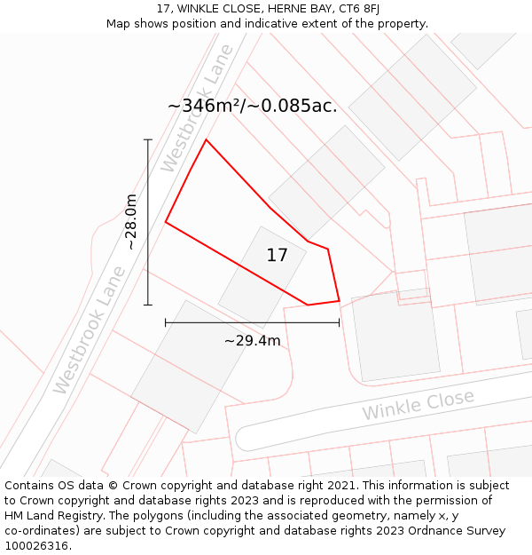 17, WINKLE CLOSE, HERNE BAY, CT6 8FJ: Plot and title map