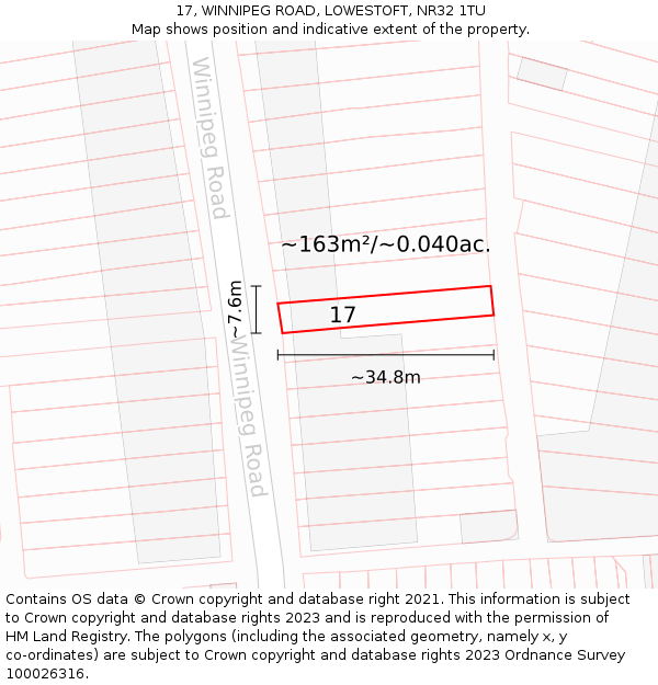 17, WINNIPEG ROAD, LOWESTOFT, NR32 1TU: Plot and title map