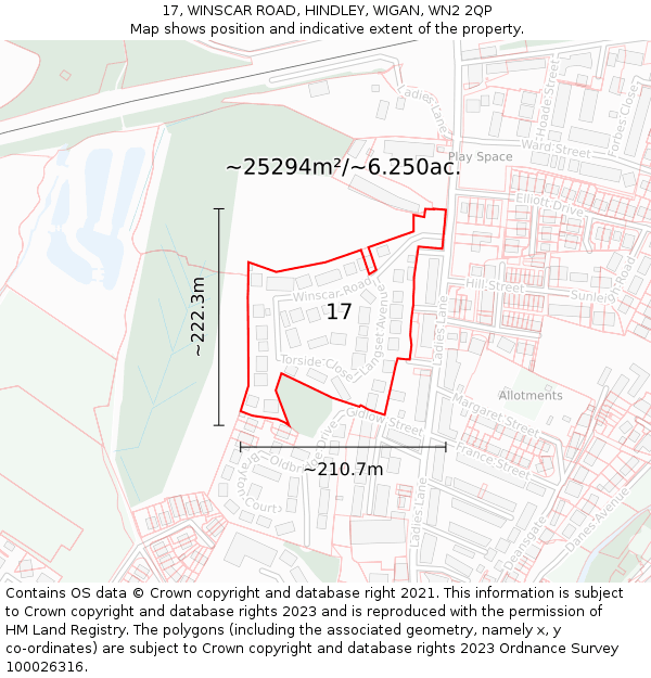 17, WINSCAR ROAD, HINDLEY, WIGAN, WN2 2QP: Plot and title map