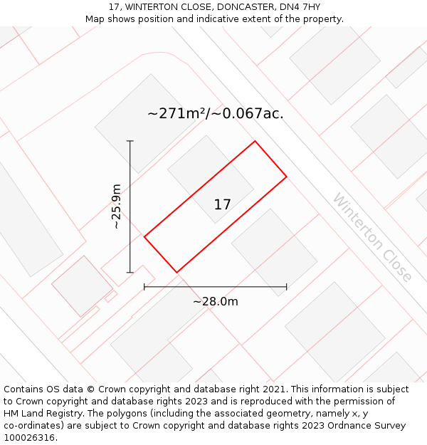 17, WINTERTON CLOSE, DONCASTER, DN4 7HY: Plot and title map
